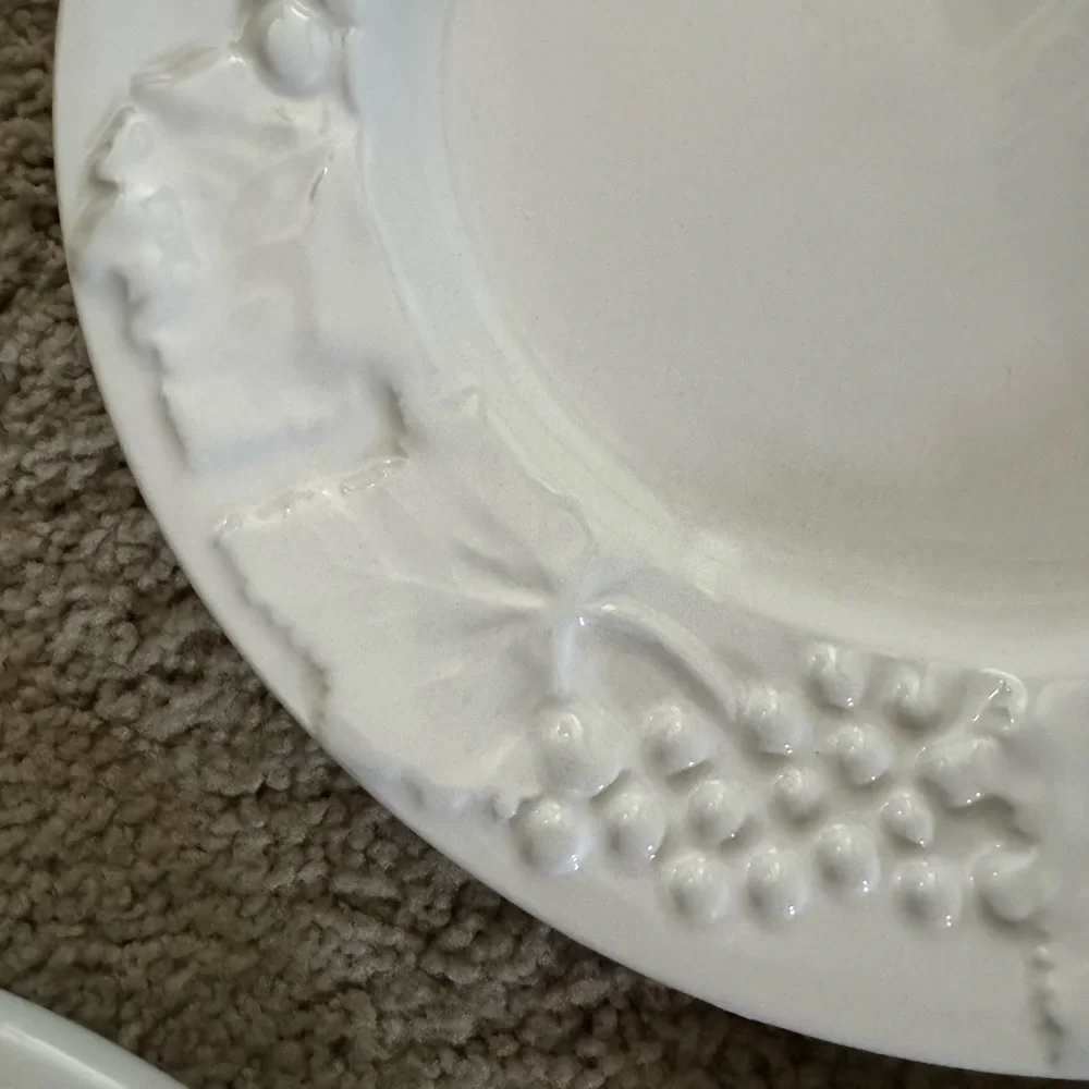 Vintage Crate&Barrel White Grapevine Embossed Plates (3)
